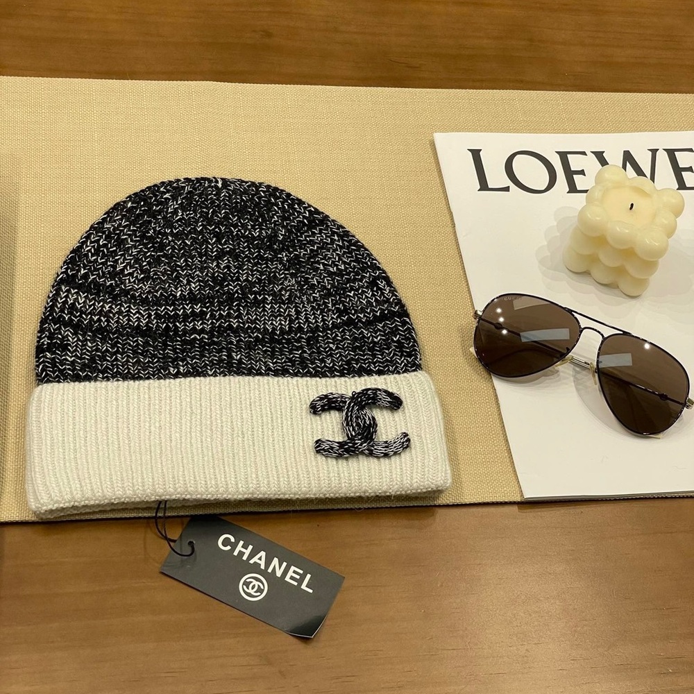 Chanel Black and White Knit Beanie